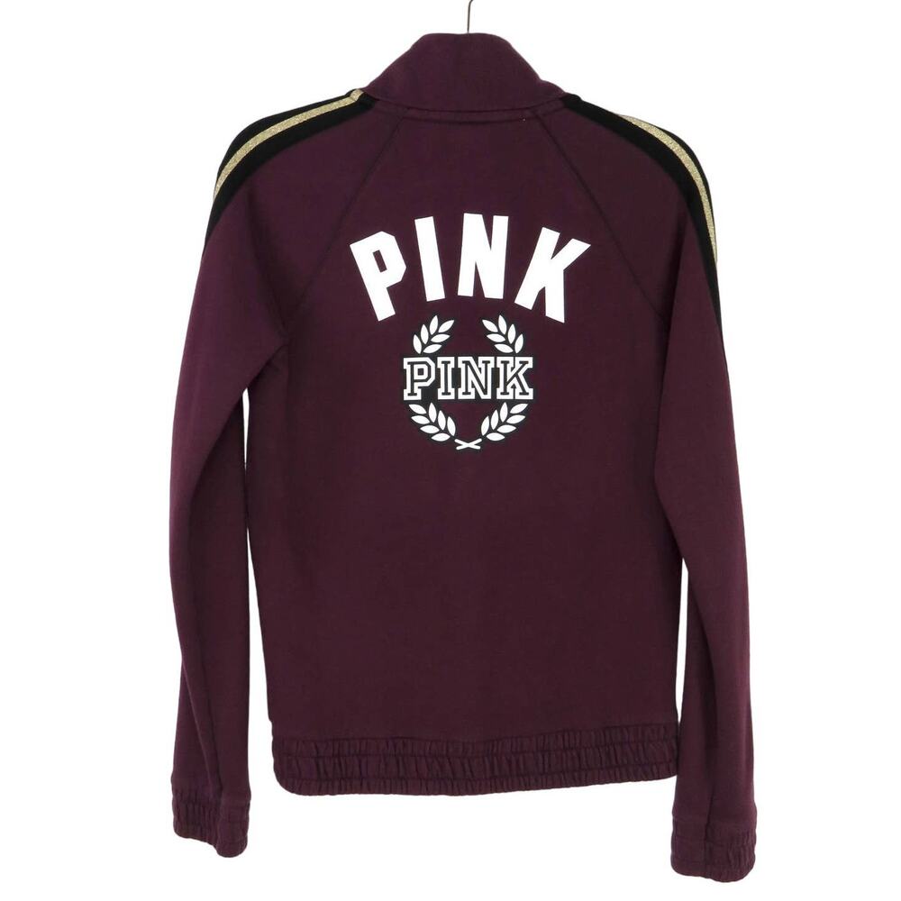 Y2k PINK Victoria's Secret PINK Maroon & Gold Zipper Logo Sweatshirt Small